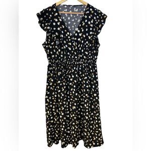 BloomChic Fit and Flare Black, Gold, and Ivory Polka Dot Dress. Size 14/16